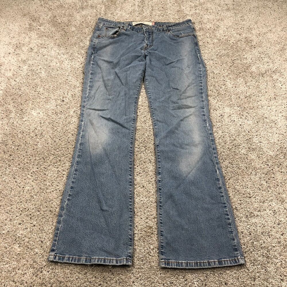 Levis Pants Womens 13 Juniors Blue 518 Super Low Bootcut Distress Jeans 34x31